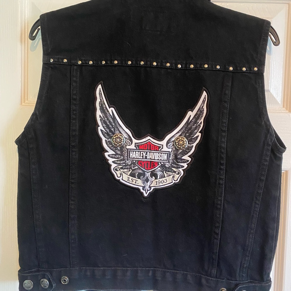 Harley Davidson black demin moto vest